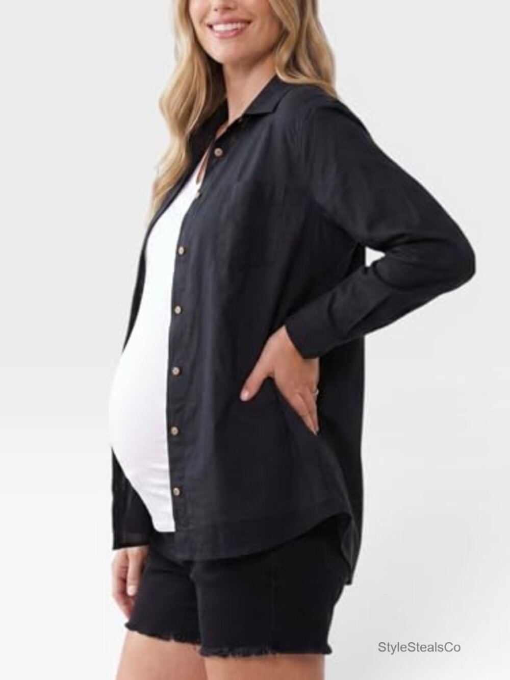 Oversized Maternity Button Down Poplin Long Sleeve Shirt - Picture 4 of 5